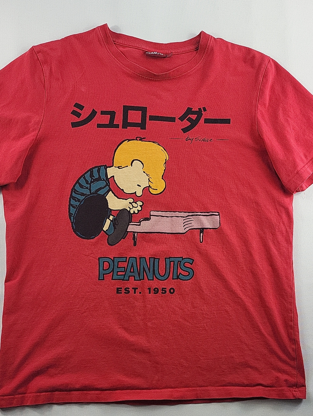 Peanuts Schroeder Piano Graphic T-Shirt Red Crewneck Short Sleeve